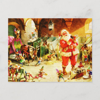 Kerstman en Zijn Elf in de Stallen van Arctica Feestdagenkaart