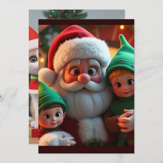 Kerstman en zijn elfen feestdagenkaart (Voorkant / Achterkant)