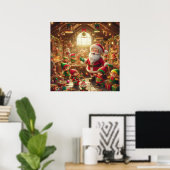 Kerstman en zijn elfen in de kerstworkshop muur poster (Thuiskantoor)