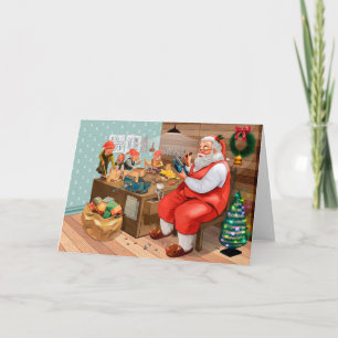 Kerstman en zijn elfen in de werkplaats kaart