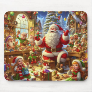 Kerstman en zijn elfen op een dikke computer muism muismat