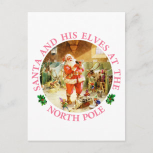 Kerstman en zijn elven op de Noordpool Feestdagenkaart