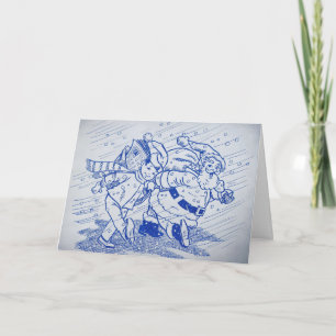Kerstman en zijn helper in blauwe tinten feestdagen kaart