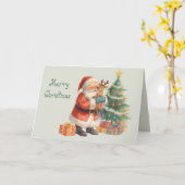 Kerstman en zijn helper & whimische Kerstmis Kaart (Gele Bloem)