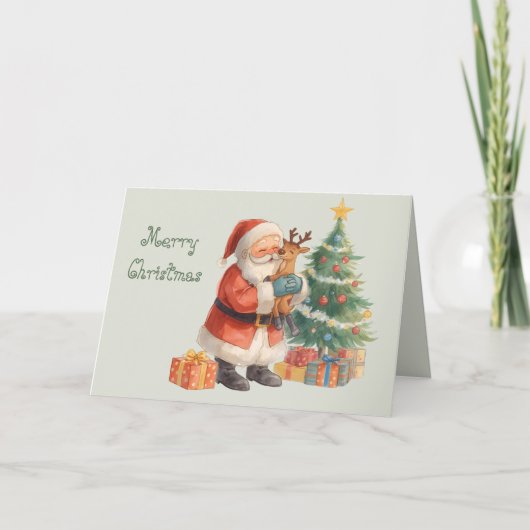 Kerstman en zijn helper & whimische Kerstmis Kaart (Voorkant)