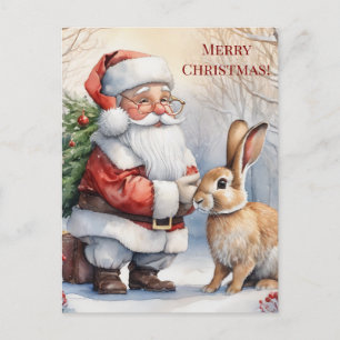  Kerstman en zijn konijn op een besneeuwde dag Briefkaart