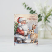 Kerstman en zijn konijn op een besneeuwde dag Briefkaart (Staand voorkant)