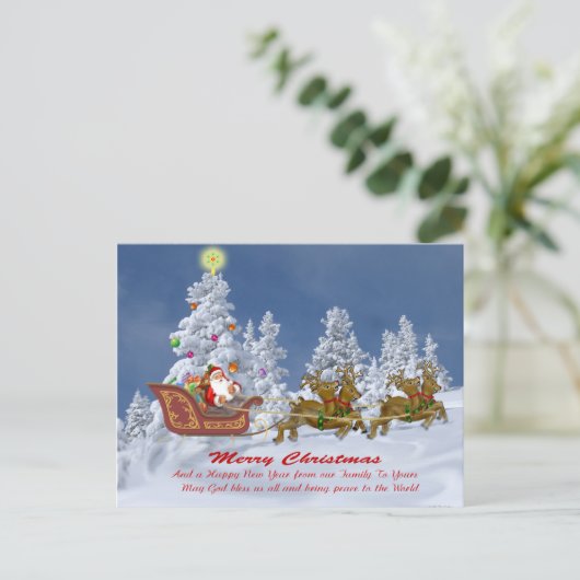 Kerstman en zijn rendier kerstkaarten feestdagenkaart (Staand voorkant)
