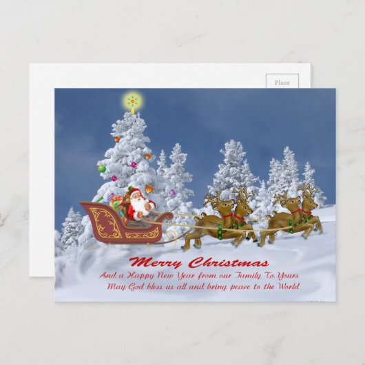Kerstman en zijn rendier kerstkaarten feestdagenkaart (Voorkant / Achterkant)