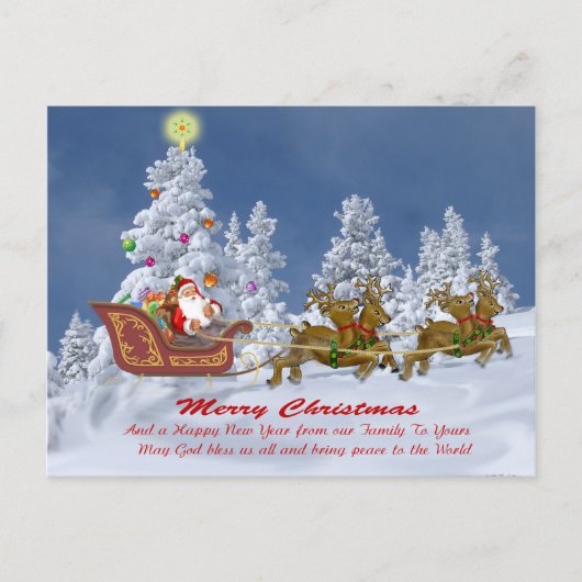 Kerstman en zijn rendier kerstkaarten feestdagenkaart (Voorkant)