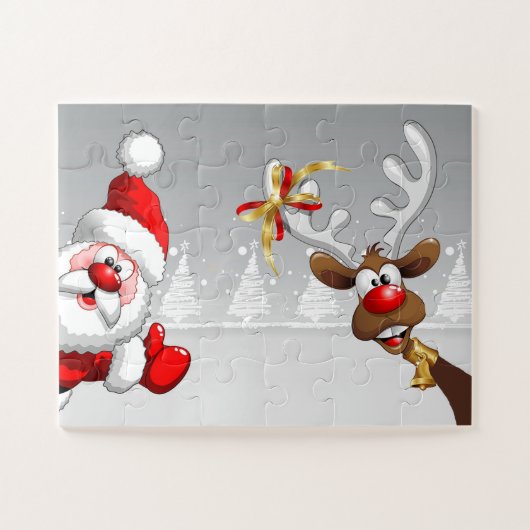 Kerstman en zijn rendier Rudolph Easy Legpuzzel (Horizontaal)