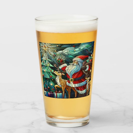 Kerstman en zijn rendieren brengen geschenken glas (Voorkant gevuld)
