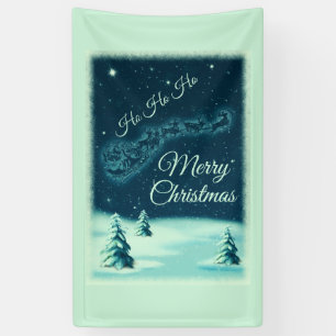 Kerstman en zijn rendieren in de kerstnachtelijke  spandoek