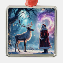 Kerstman en zijn rendieren op kerstavond magie