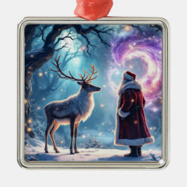 Kerstman en zijn rendieren op kerstavond magie metalen ornament
