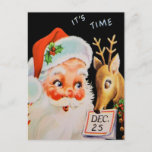 Kerstman en zijn rendiertje  Feestdagenkaart<br><div class="desc">De  Kerstman en zijn schattige rendier met een 25 december-teken.</div>
