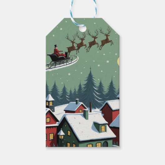 Kerstman en zijn slee cadeaulabel (Voorkant)