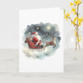 Kerstman en zijn slee in de nachtelijke hemel kaart (Gele Bloem)