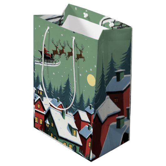 Kerstman en zijn slee medium cadeauzakje (Achterkant Gekanteld)