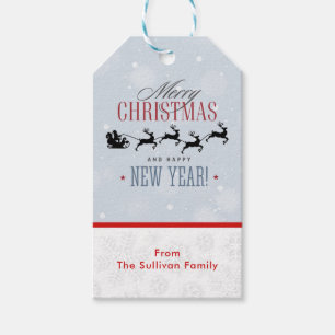 Kerstman en zijn vliegende rendierster Silhouette Cadeaulabel