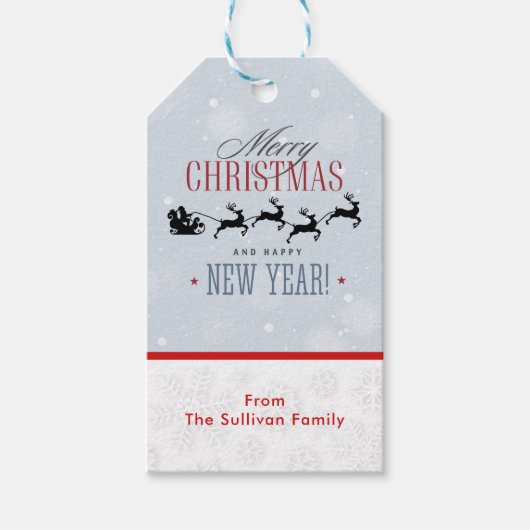 Kerstman en zijn vliegende rendierster Silhouette Cadeaulabel (Voorkant)