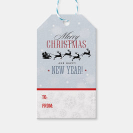 Kerstman en zijn vliegende rendierster Silhouette Cadeaulabel