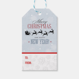 Kerstman en zijn vliegende rendierster Silhouette Cadeaulabel