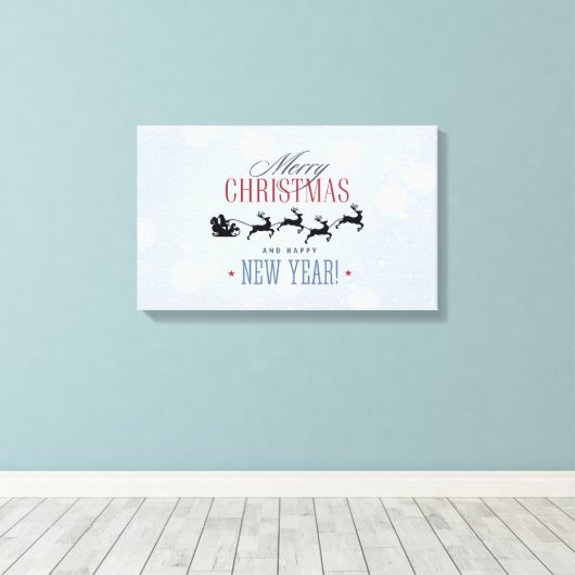 Kerstman en zijn vliegende rendierster Silhouette Canvas Afdruk (Insitu (Houten vloer))