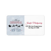 Kerstman en zijn vliegende rendierster Silhouette Etiket (Voorkant)