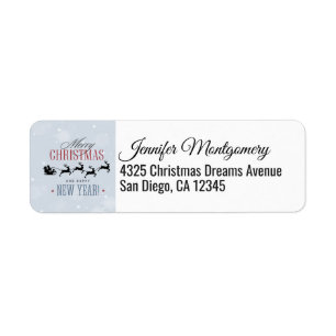 Kerstman en zijn vliegende rendierster Silhouette Etiket