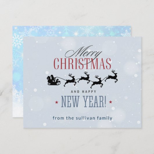 Kerstman en zijn vliegende rendierster Silhouette Feestdagenkaart (Voorkant / Achterkant)