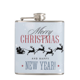 Kerstman en zijn vliegende rendierster Silhouette Heupfles