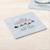 Kerstman en zijn vliegende rendierster Silhouette Kartonnen Onderzetters (Schuin)