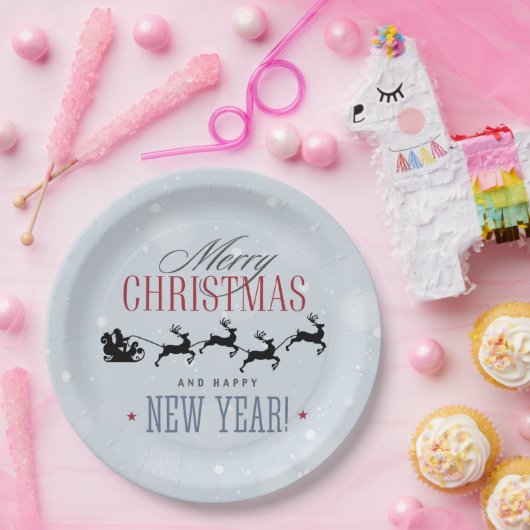 Kerstman en zijn vliegende rendierster Silhouette Papieren Bordje (Feest)