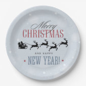 Kerstman en zijn vliegende rendierster Silhouette Papieren Bordje (Voorkant)