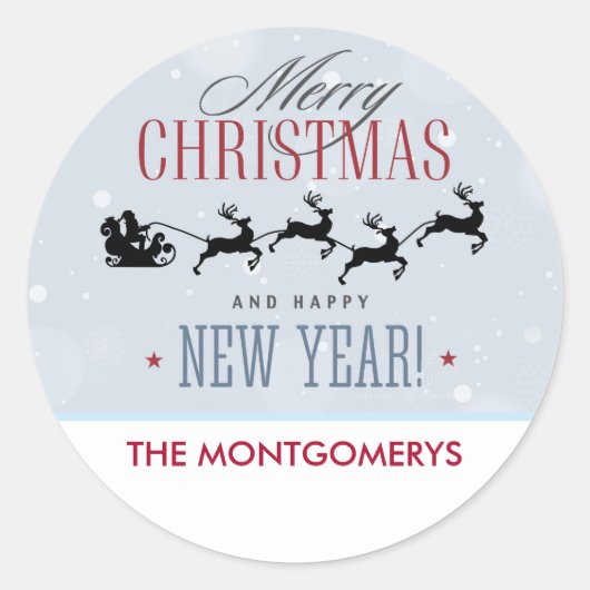 Kerstman en zijn vliegende rendierster Silhouette Ronde Sticker (Voorkant)