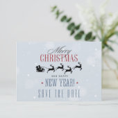 Kerstman en zijn vliegende rendierster Silhouette Save The Date (Staand voorkant)