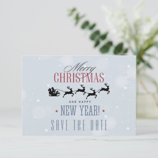 Kerstman en zijn vliegende rendierster Silhouette Save The Date (Staand voorkant)