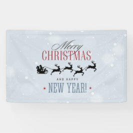 Kerstman en zijn vliegende rendierster Silhouette Spandoek