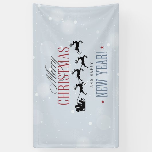 Kerstman en zijn vliegende rendierster Silhouette Spandoek (Verticaal)