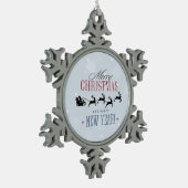 Kerstman en zijn vliegende rendierster Silhouette Tin Sneeuwvlok Ornament (Links)