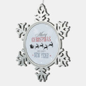 Kerstman en zijn vliegende rendierster Silhouette Tin Sneeuwvlok Ornament (Rechts)