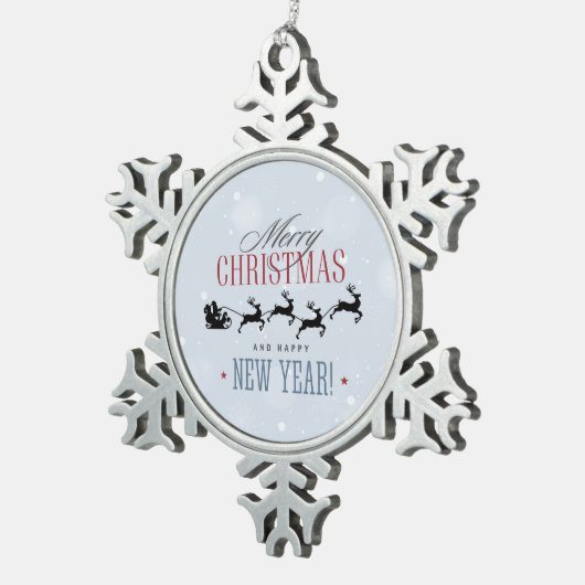 Kerstman en zijn vliegende rendierster Silhouette Tin Sneeuwvlok Ornament (Rechts)