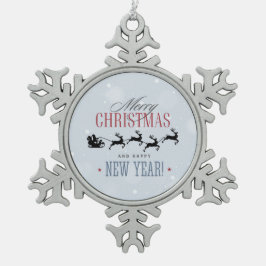 Kerstman en zijn vliegende rendierster Silhouette Tin Sneeuwvlok Ornament