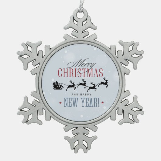 Kerstman en zijn vliegende rendierster Silhouette Tin Sneeuwvlok Ornament (Voorkant)