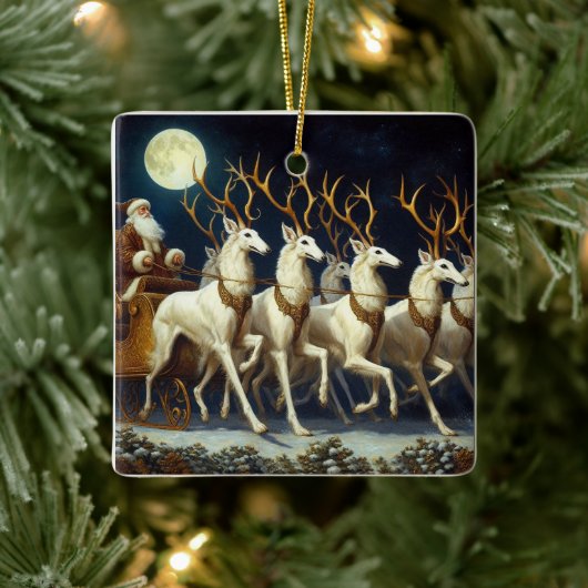 Kerstman en Zoi hert Keramisch Ornament (Boom)