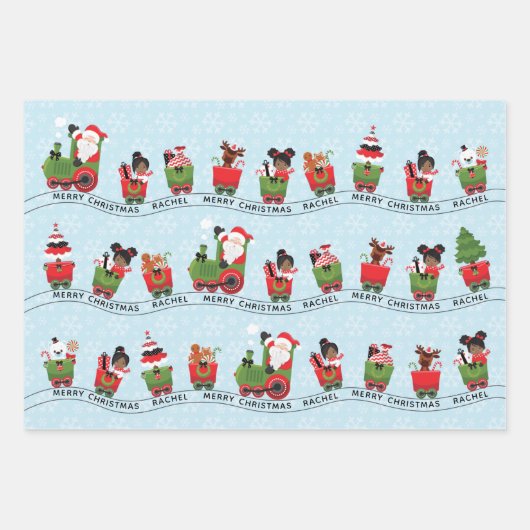 Kerstman en zwart meisje op trein inpakpapier vel (Voorkant 3)