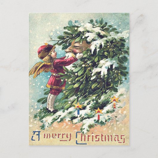 Kerstman Engel Cherubijn Maretak Feestdagenkaart (Voorkant)