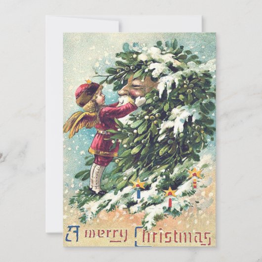 Kerstman Engel Cherubijn Maretak Kaart (Voorkant)