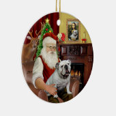 Kerstman-Engelse Bulldog Keramisch Ornament (Rechts)
